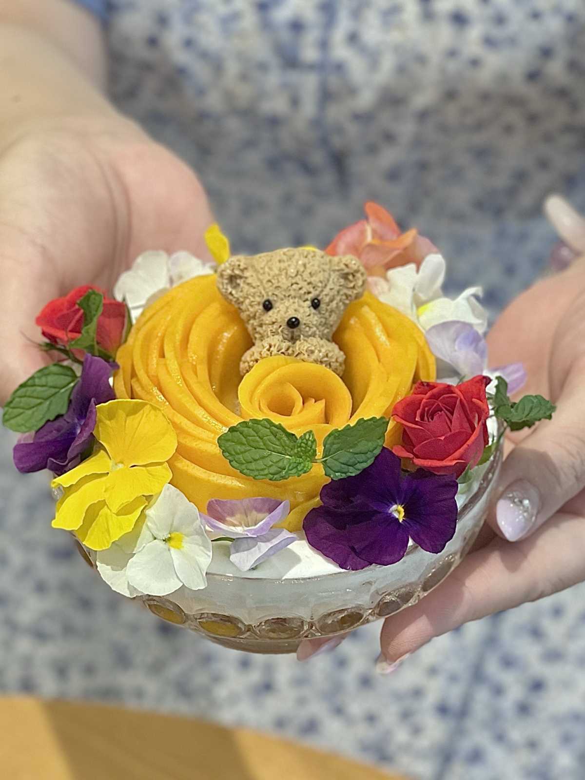 さくらんぼパフェくまさん／紫色︎ちびぐるみ.にとたん.おすわり